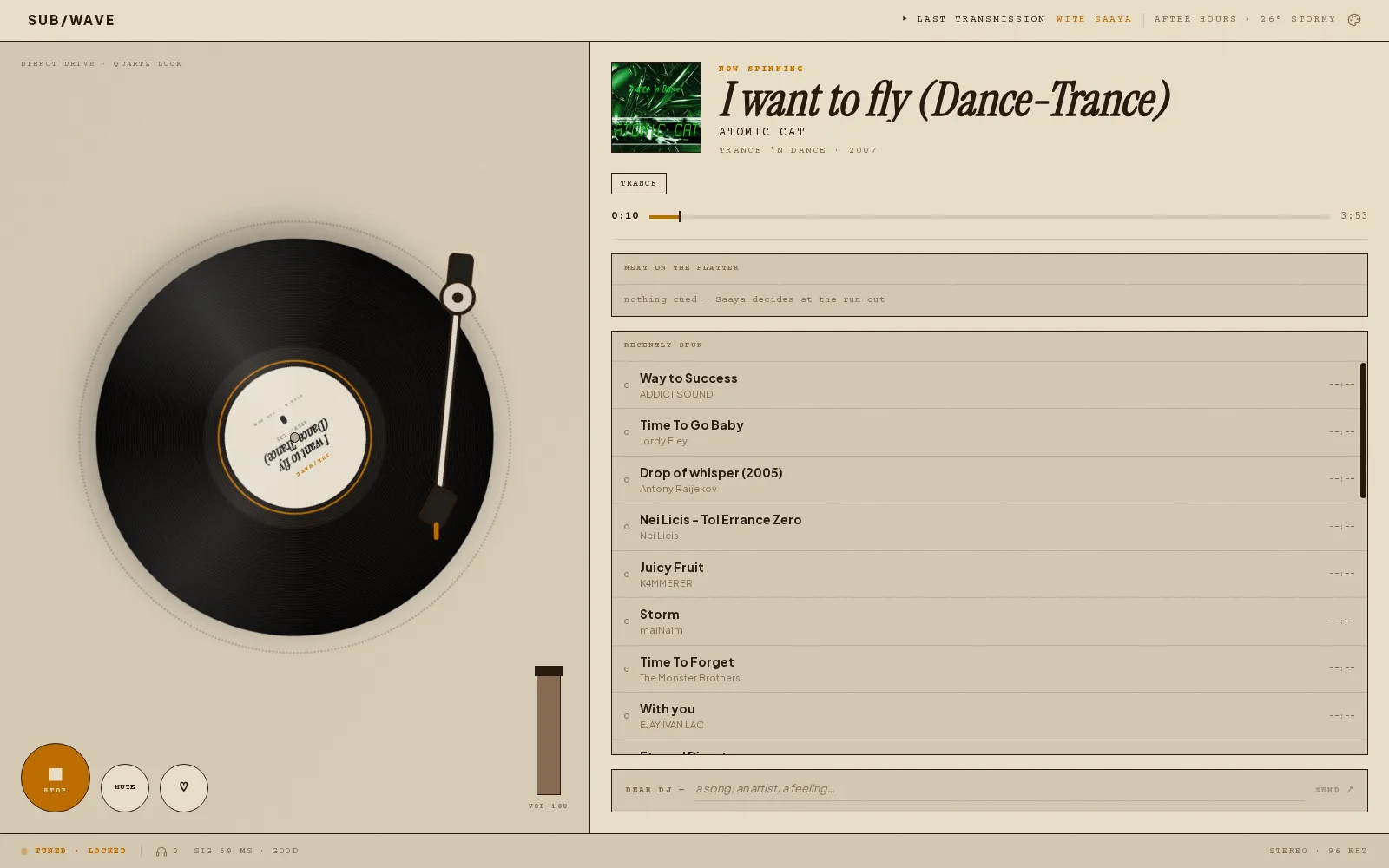 SUB/WAVE player — Platter skin in the Vinyl theme