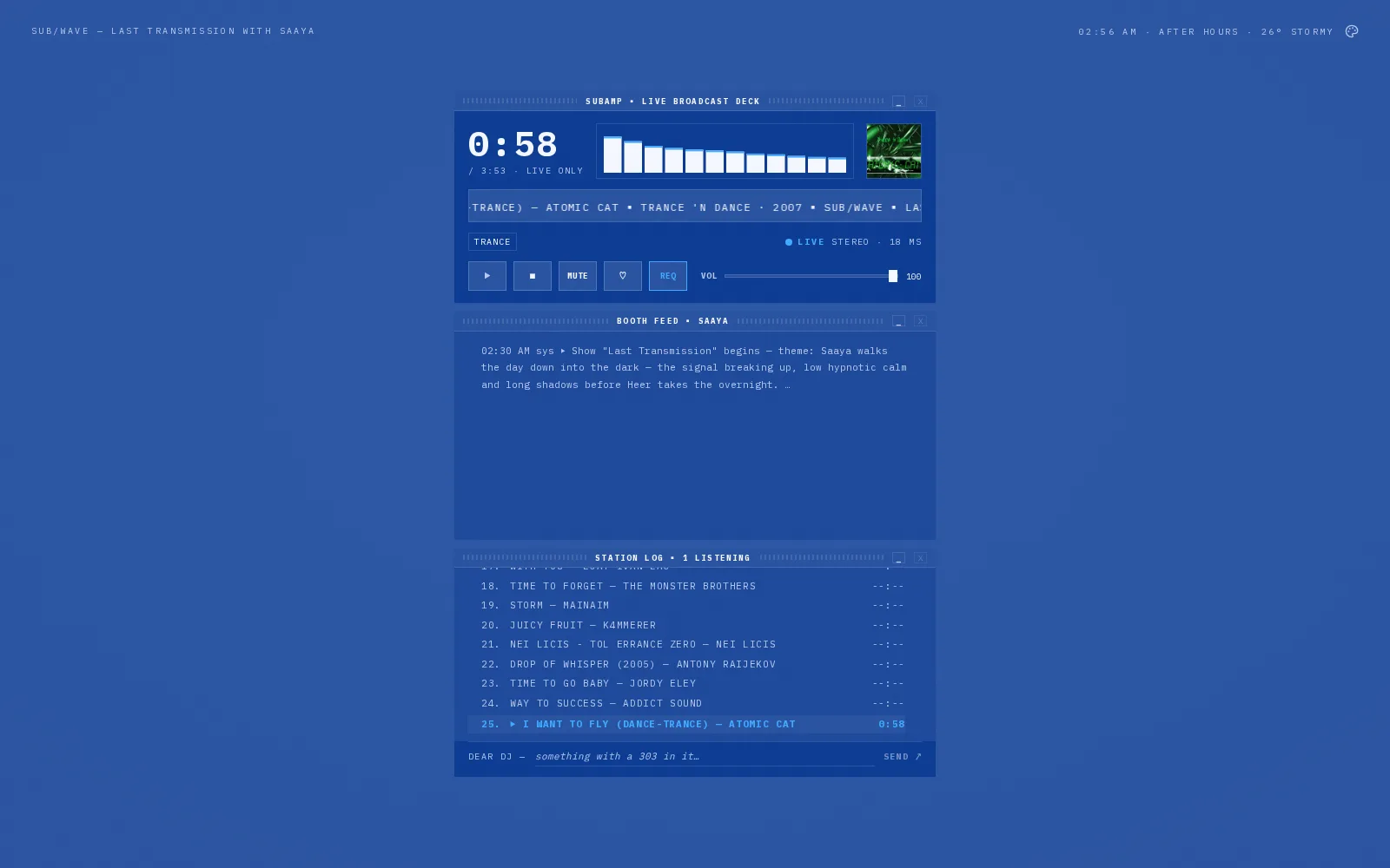 SUB/WAVE player — Subamp skin in the Blueprint theme